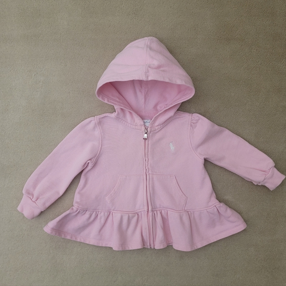 Ralph Lauren Girl Pink French Terry Hoodie Size 12 Months
